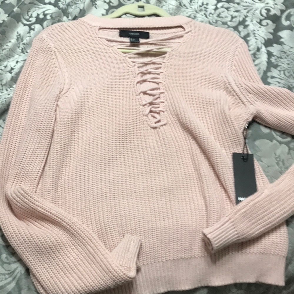 Dusty pink lace up sweater